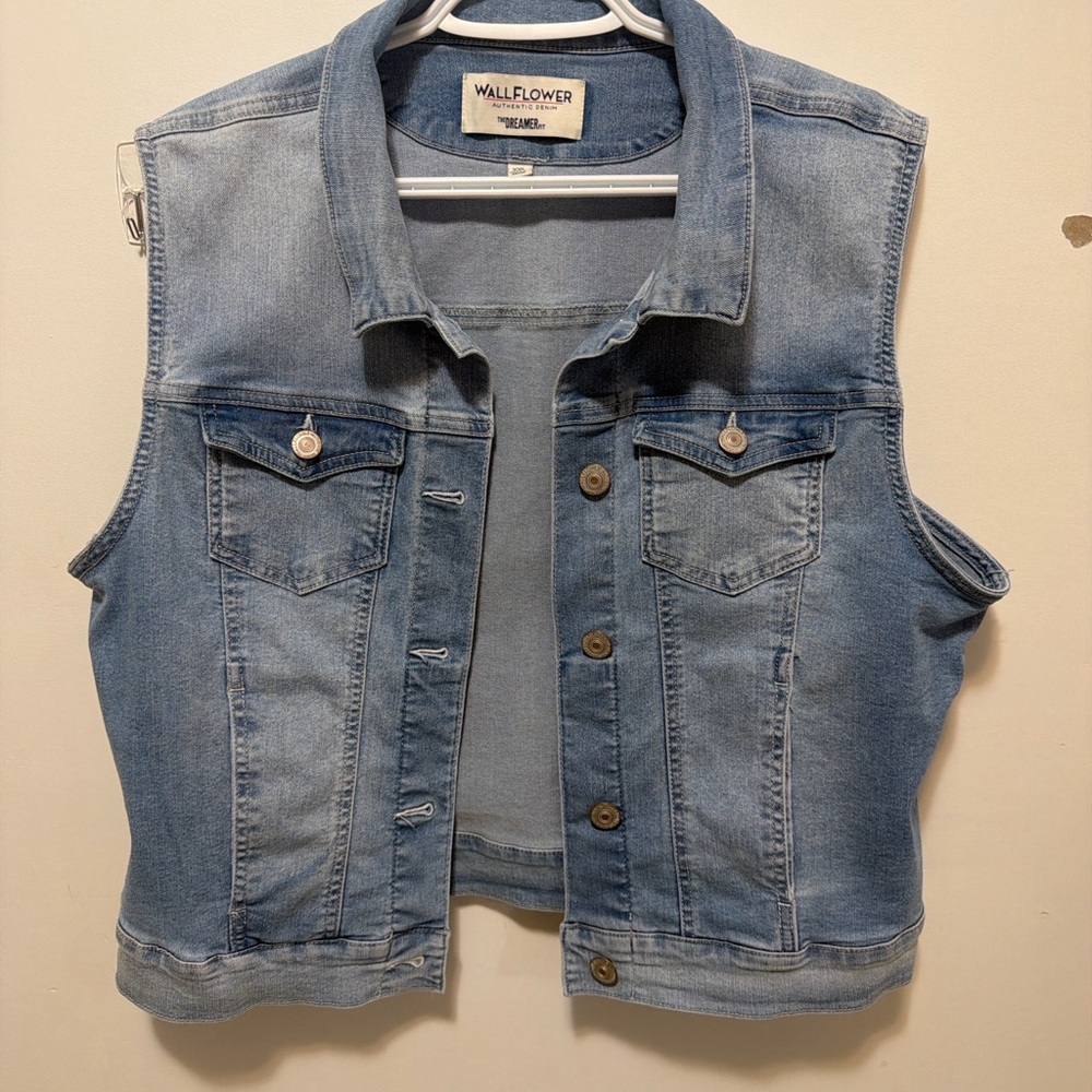 Wallflower Light Blue Denim Vest with Classic Collar